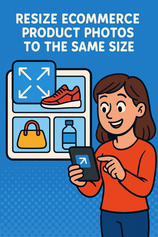 Woman resizing eCommerce product images on mobile.