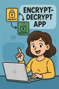 Person using an encrypt-decrypt app on laptop.