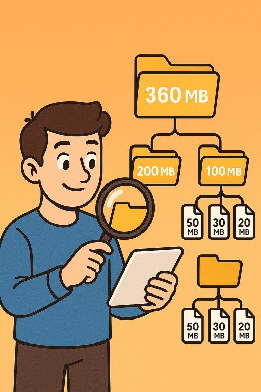 Person organising digital folders by size