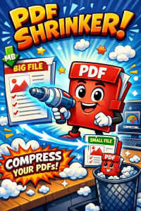 Comic-style image of PDF compression process.