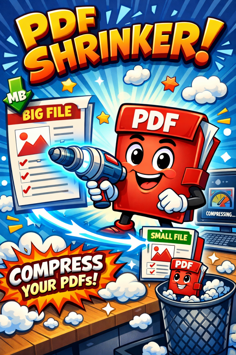 Comic-style image of PDF compression process.