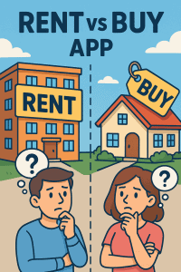 Comparison of renting and buying property.