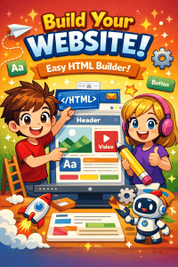Children creating a website using HTML tools.
